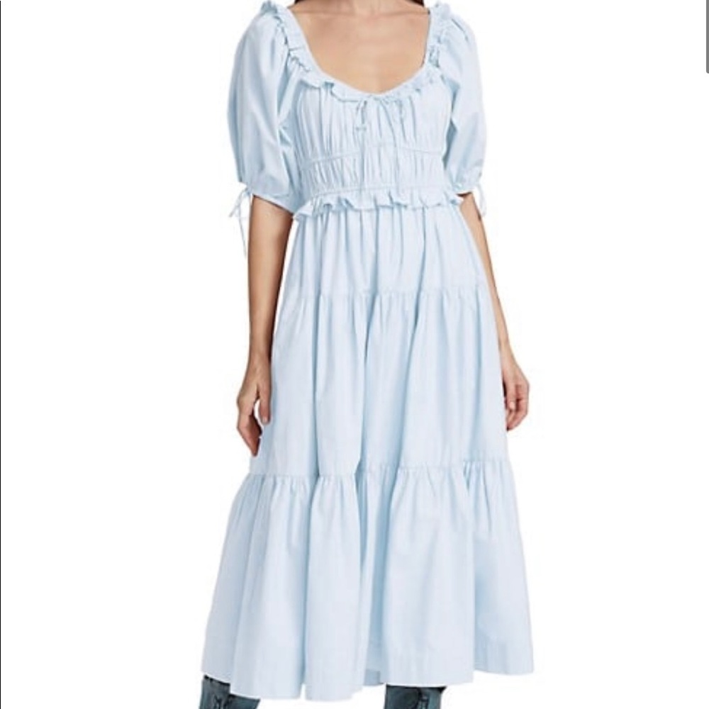 En Saison Puff-Sleeve Tiered Midi Dress